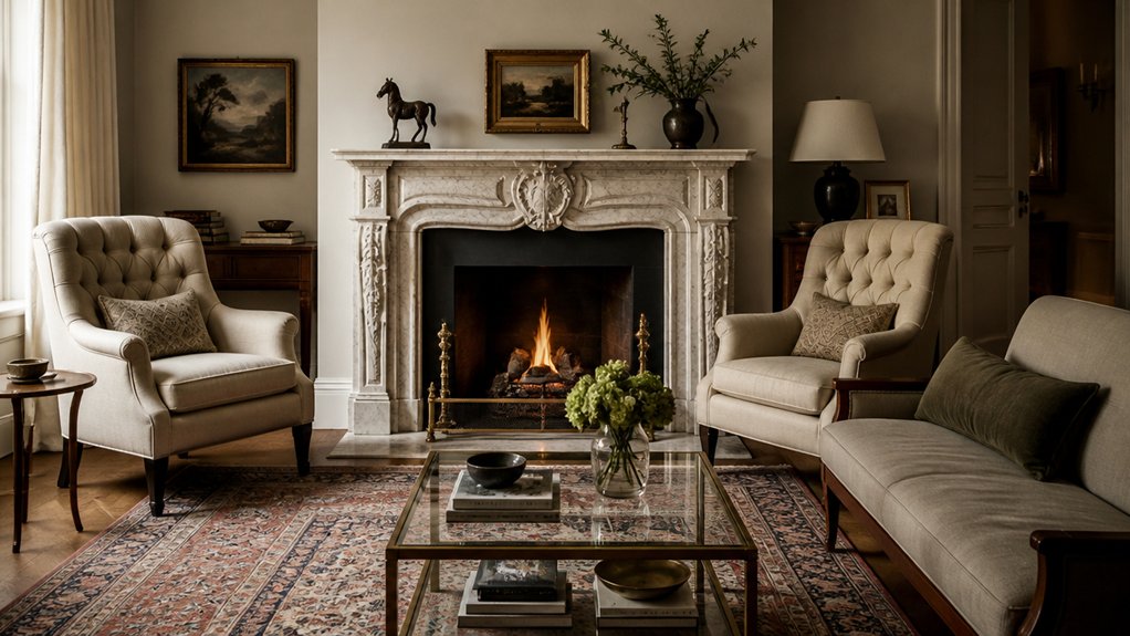arrange furniture around fireplace