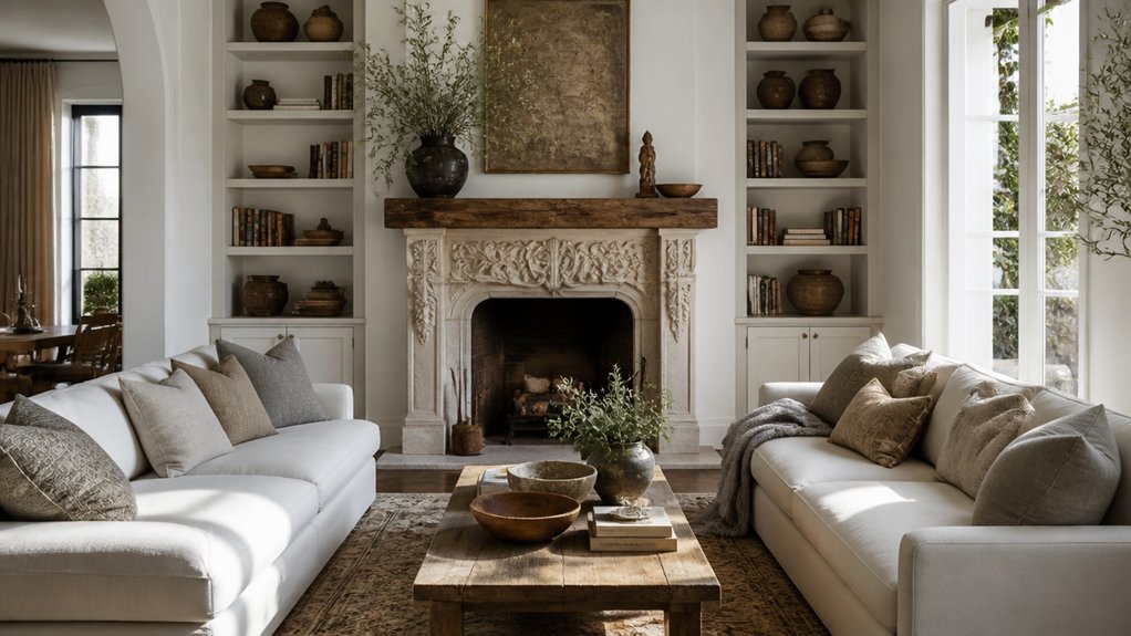 fireplace centered living arrangement