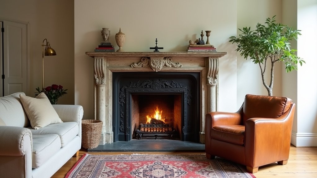 restored antique fireplace styling